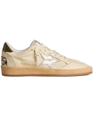 Golden Goose Ball Star With-Tone Leather Star And Leather Heel Tab Trainers - Natural