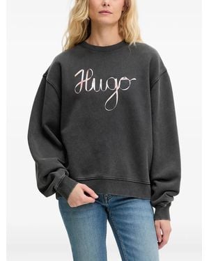HUGO Logo-Print Cotton Sweatshirt - Grey