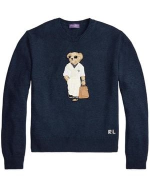 Ralph Lauren Bear-Appliqué Crew-Neck Sweater - Blue