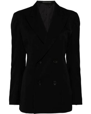 Yohji Yamamoto Pleat-Detail Double-Breasted Blazer - Black