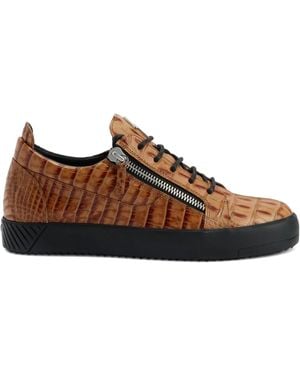 Giuseppe Zanotti Frankie Crocodile-Effect Trainers - Brown