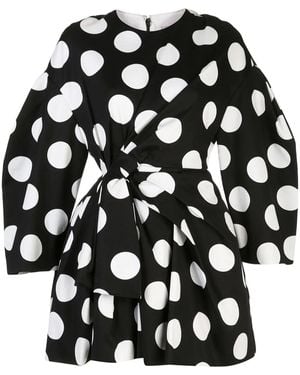 Carolina Herrera Polka Dot Bow-embellished Cotton Mini Dress - Black