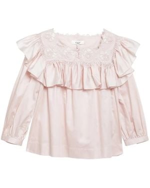 Chloé Ruffled Lace-Trim Blouse - Pink