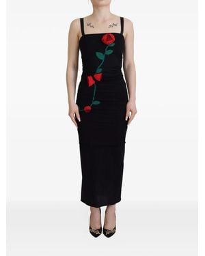 Dolce & Gabbana Rose-Appliqué Maxi Dress - Black