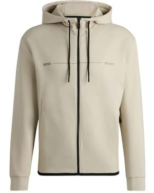 BOSS Drawstring Zip-Up Hoodie - Natural