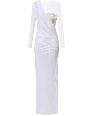 Elisabetta Franchi Tulle-Panel Crocodile-Effect Maxi Dress - White