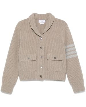 Thom Browne 4 Bar Stripes Tuck Ribbed Bomber Jacket - Natural