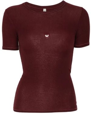 Baserange Camiseta De Canalé Con Aberturas En Forma De Corazón - Rojo