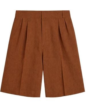 A PAPER KID Pleated Linen Shorts - Brown