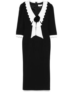 Nissa Scallop-Collar Midi Dress - Black