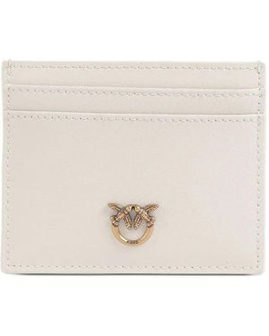 Pinko Leather Card Holder With Love Birds Logo - Natural