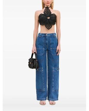 Cult Gaia Flower Crochet Halter Top - Blue