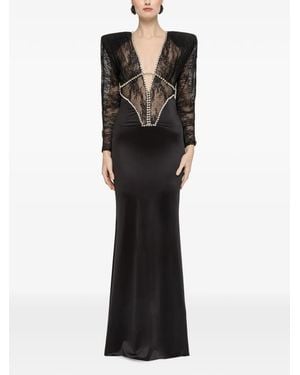 Nissa Lace-Panelled Crystal-Embellished Dress - Black