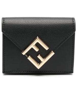 Fendi Ff Logo-Plaque Tri-Fold Wallet - Black
