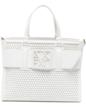 ARMANI EXCHANGE Perforated Logo-Plaque Tote Bag - White