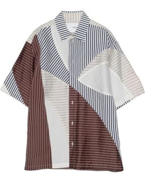 Yoshio Kubo Patchwork Striped Shirt - Grey