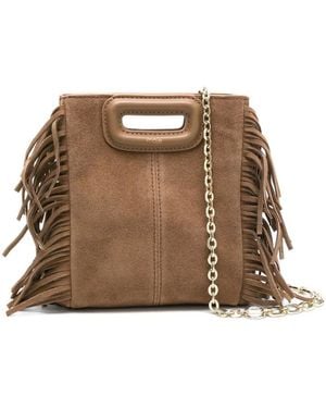 Maje Mini M Fringed Suede Bag - Brown