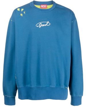 DIESEL Logo-Embroidered Ripped Cotton Sweatshirt - Blue
