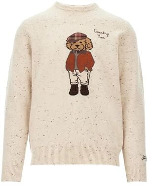 MC2 Saint Barth Donegal Heron Knit Sweater With Round-Neck And Poodle Patch - White