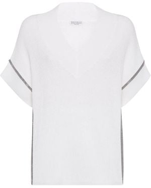 Brunello Cucinelli T-Shirt mit Monili-Borte - Weiß