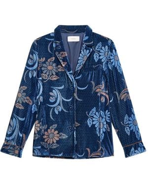 Maliparmi Floral-Print Velvet Blazer - Blue