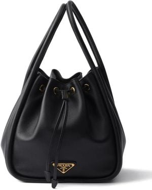 Prada Darling Leather Drawstring Bucket Bag - Black