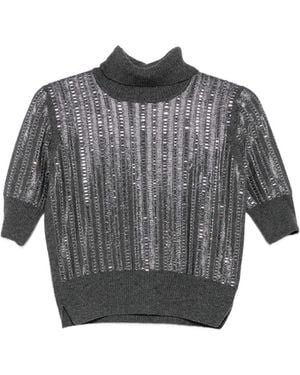 Ermanno Scervino Sequin-Embellished Short-Sleeve Jumper - Grey