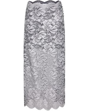 Rabanne Floral-Lace Midi Skirt - Grey
