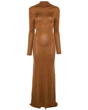 AYA MUSE Rückenfreies Maxikleid Mit Langen Ärmeln - Braun