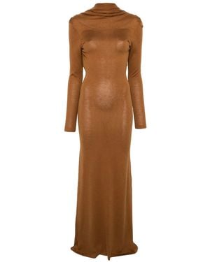AYA MUSE Longsleeved Open-Back Maxi Dress - Brown
