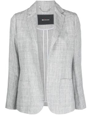 Kiton Plaid-Pattern Open-Front Linen Blazer - Gray