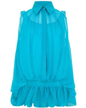 Alberta Ferretti Ruffled-Hem Silk Blouse - Blue