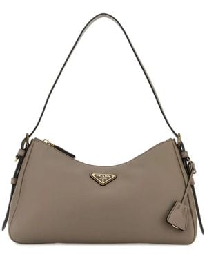 Prada Medium Aimée Leather Zip Shoulder Bag - Grey