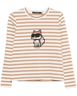 KARL LAGERFELD Striped-Detail Long-Sleeve Top - Natural