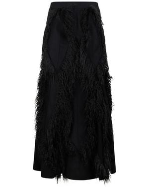 Alberta Ferretti Fringed Paneled Maxi Skirt - Black