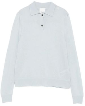 Allude Fine-Knit Long-Sleeved Polo Shirt - White