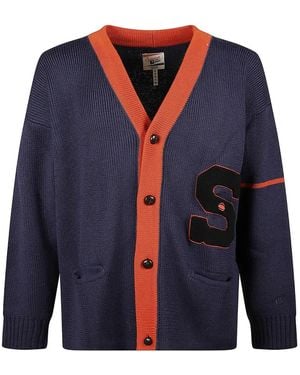 Champion Buttoned Letter-Detail Cardigan - Blue