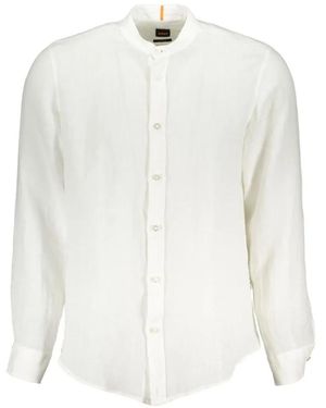 BOSS Mandarin-Collar Linen Shirt - White