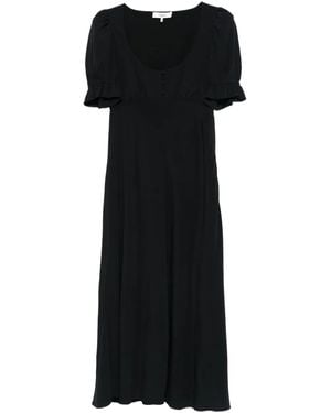 Chloé Puff-Sleeve Button-Front Midi Dress - Black