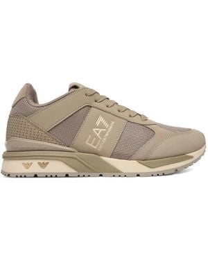 EA7 Logo-Lettering Mesh-Panel Sneakers - Natural