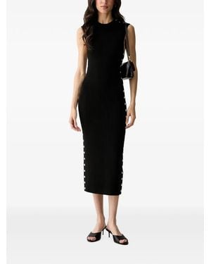 KARL LAGERFELD Stud-Embellished Ribbed-Knit Dress - Black