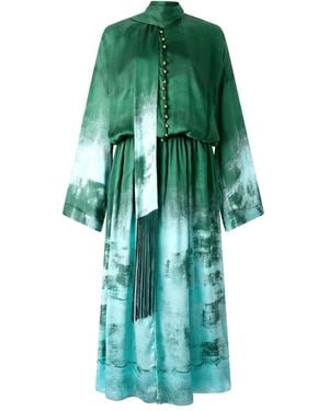 Roberto Cavalli Silk Button-Up Dress - Green