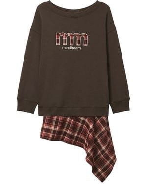 Mini Cream Plaid Sweatshirt - Brown