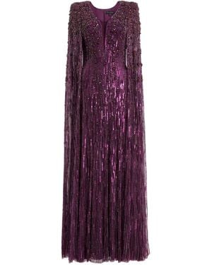 Jenny Packham Sweet Silva Beaded Cape Maxi Dress - Purple