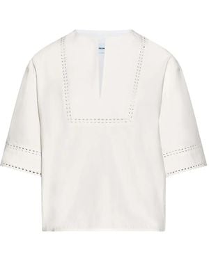Yves Salomon Leather Detail Poplin Blouse - White