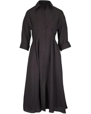 Twp Pleated Button-Front Shirtdress - Black
