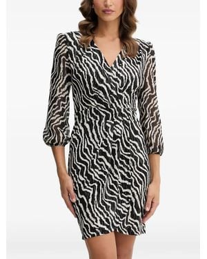 Morgan Zebra-Print V-Neck Mini Dress - Black
