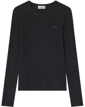 Ganni Rib Long-Sleeve T-Shirt - Black
