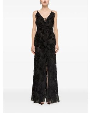 Nissa Floral-Embroidered Ruffled Maxi Dress - Black