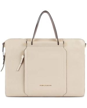 Piquadro Leather Laptop Bag - Natural